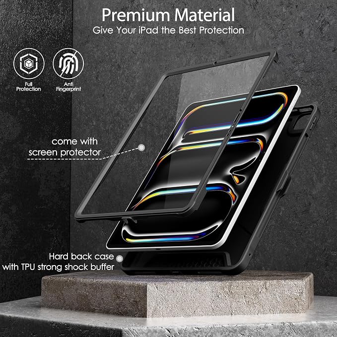 DTTO for iPad Pro 11 Inch Case (M5) 2025 / (M4) 2024 Black | Durable Shockproof Protective Cover Built-in Screen Protector &amp Kickstand Corner Protection