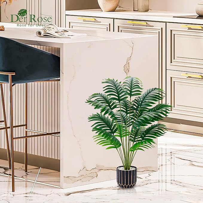 Der Rose Fake Plants Tall 28'' Artificial Palm Tree Faux Plants Indoor for Living Room Home House Decor
