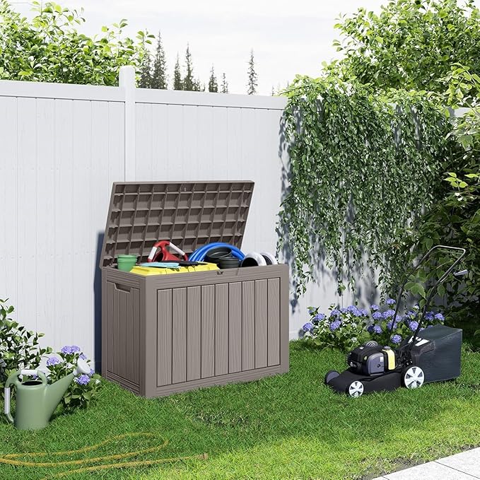 Vixzen 45 Gallon Resin Deck Box, Lockable Outdoor Storage Box for Patio Cushions Storage Furniture,Garden Tools, Pool Supplies, Weatherproof and UV Resistant