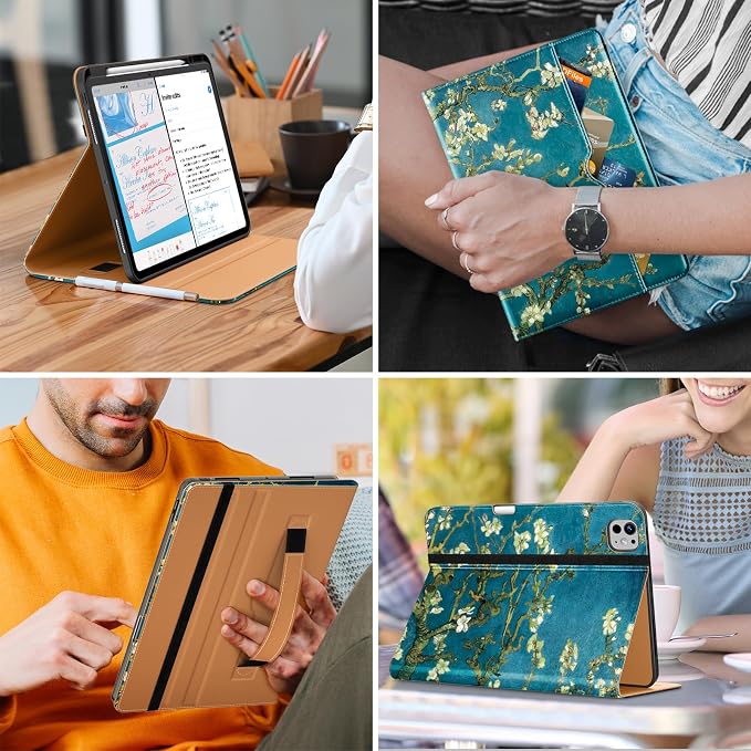 DTTO for iPad Pro 13 Inch Case (M5) 2025 / (M4) 2024 Brown | Premium Leather Business Cover with Pencil Holder Hand Strap &amp Pocket Corner Protection Auto Sleep/Wake Multiple Angles