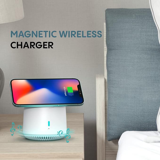 RapidX Capo Magnetic Wireless Charger Portable Bluetooth Speaker &amp MagSafe Stand for iPhone 15 14 13 12 / Mini Plus Pro &amp Pro Max (White)