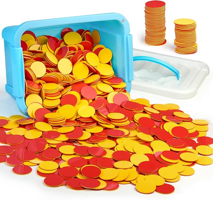 Plastic Two-Color Counter,Red/Yellow Two Side 1000 PCS,Counting Manipulatvies, Math Counters for Kids, Counting Chips