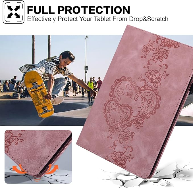 Case for Lenovo Tab M9 Cover 9.0 inch (TB-310FU2023 Released) Embossed Premium PU Leather Flip Stand Case with Elastic Band/Card Slots/Pen Holder for Lenovo Tab M9 Tablet - Pink