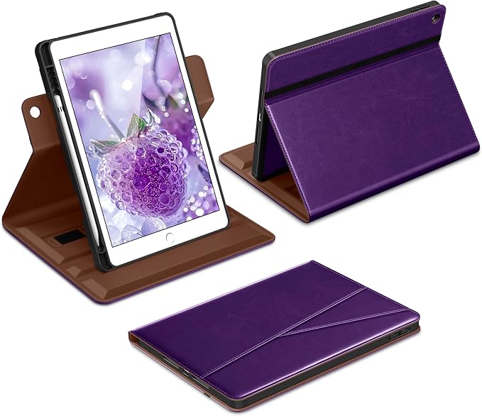 DTTO for iPad 9th/8th/7th Gen Case 10.2 Inch (2021/2020/2019) Brown | 360 Degree Rotating Premium Faux Leather Folio Stand Cover with Pencil Holder Auto Sleep/Wake Multiple Angles Hand Strap