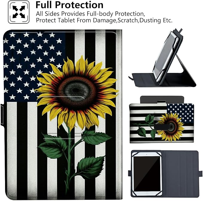 Universal Case for 10.6 inch 11 inch TabletUniversal Case for 10.6-11 Inch Touchscreen TabletSlim PU Leather Stand Folio Shell Cover with 360 Degree Rotatable Kickstand ViewingAbstract Sun Leaf