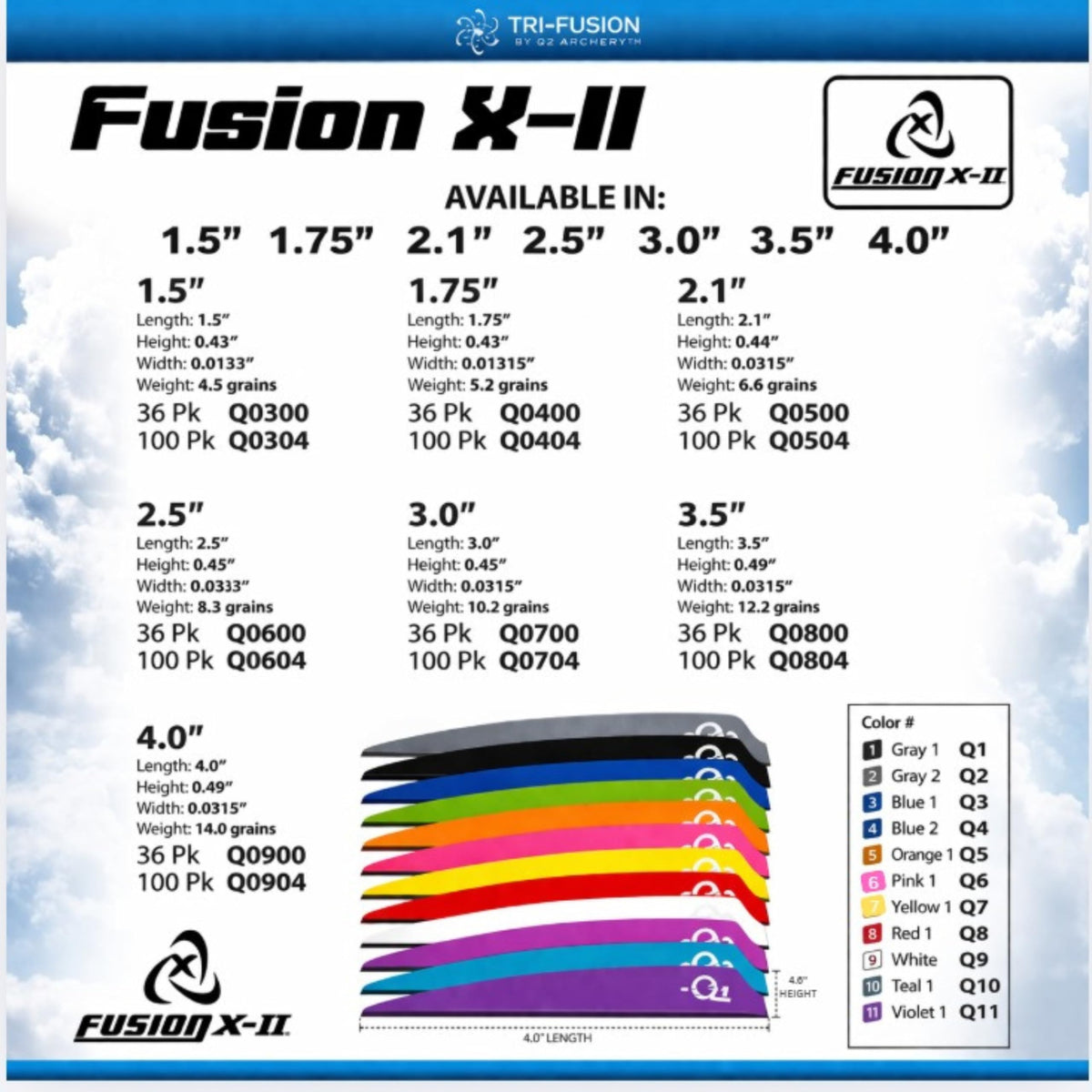 Q2i Fusion X-II | 3" | 36pk | White High-Performance Arrow Fletching Vanes with Tri-Fusion Adhesion Technology for Target Archery