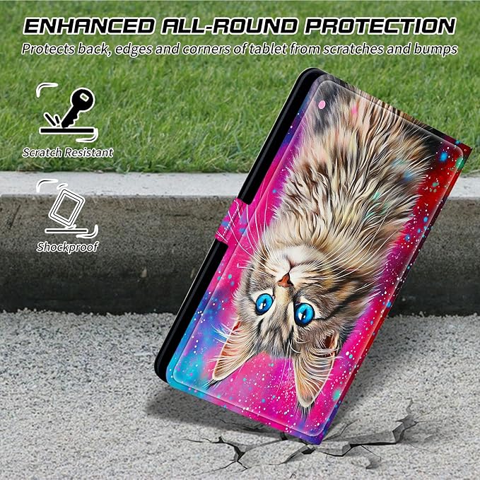 for Walmart Onn 10.1 2024 Onn 10.1 Gen 4 Universal Tablet Case 360 Degree Rotating Kickstand Protective Stand Case with Multiple Viewing PU Leather Shell Case Black Book Cat
