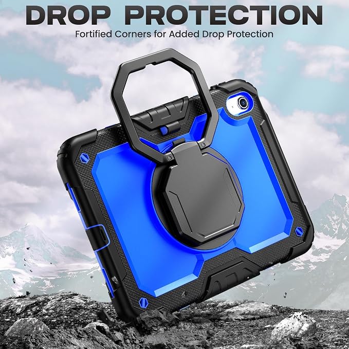 SEYMAC stock Handle Case for iPad (A16) 11th / 10th Gen 11'' /10.9'' Black | Full-Body Drop Protection Shockproof Case Pencil Holder Screen Protector 360 Ring Handle Stand 2025/2022 Released