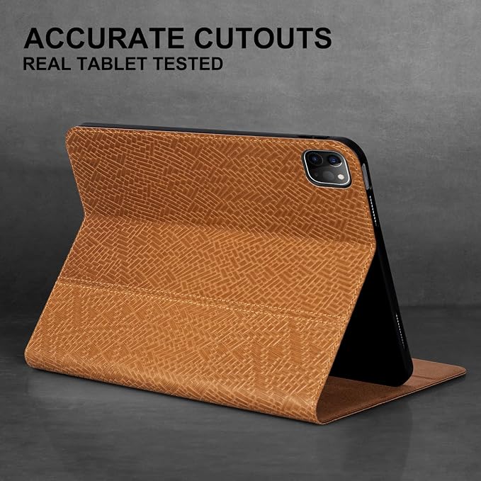 Leather Case for iPad Pro 11 Inch 4/3/2/1 GenSilver Black | Genuine Leather Cover for iPad Pro 11 2022/2021/2020/2018Smart Folio Auto Sleep/WakeProtectiveAdjustable Stand