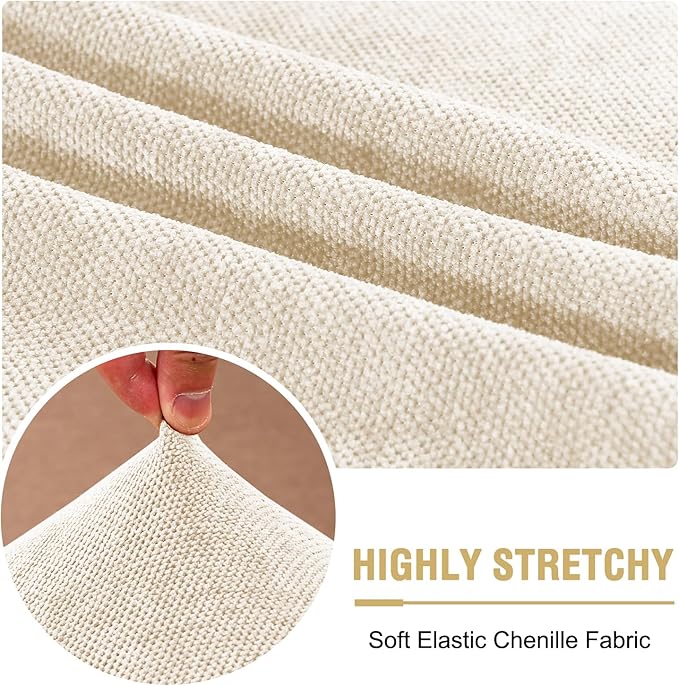 H.VERSAILTEX Stretch Chenille Couch Cover Furniture Protector Seat Cushion Sofa Cover 2 Cushions Non-Slip Couch Covers for Sofa Pets with Elastic Bottom (2 Piece Loveseat Cushion Covers, Beige)