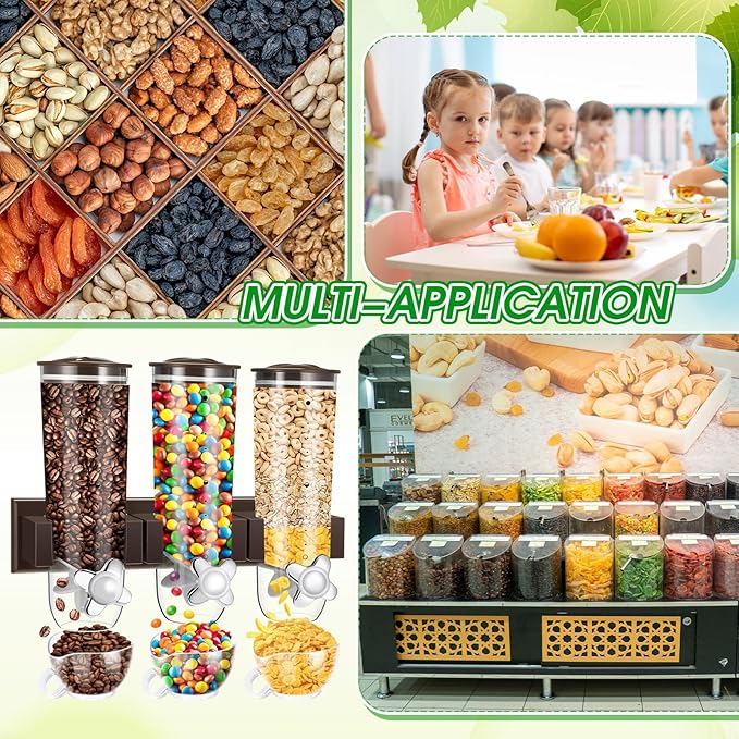 Nitial 2 Pieces Cereal Dispenser Wall Mounted 4.5L Triple Candy Machine Grain Dispenser with Cup Triple Dry Food Snack Wall Mount Cereal Storage Container for Kitchen Food Store Coffee Beans Store