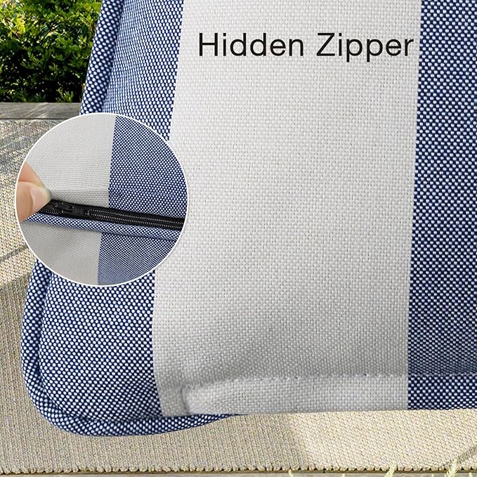 Decorative Outdoor Water Repellent Throw Pillows with Inserts, Set of 4, 18" x18" Pillows for Patio, Backyard, Bed, Couch, and Patio Furniture, Navy Stripe