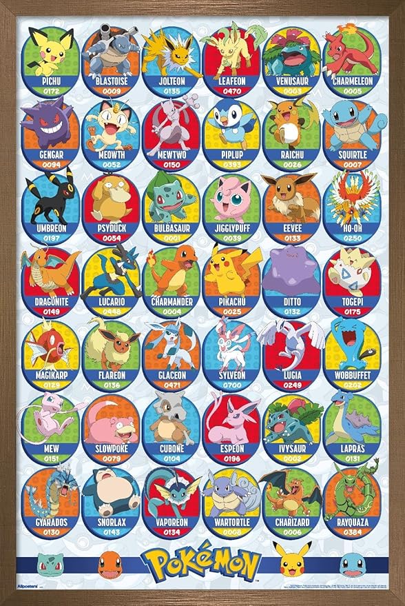 Pokémon: All-Time Favorites - Grid Wall Poster, 34L" x 22.4W", Bronze Framed Version
