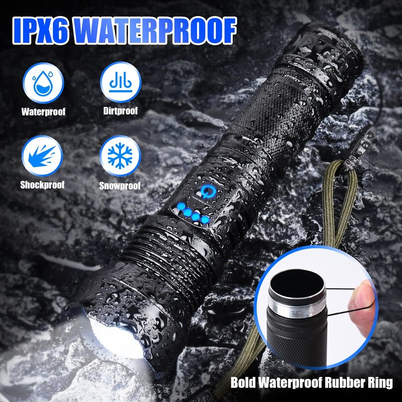 Foleto Rechargeable LED Flashlights High Lumens,Super Bright Flashlight, Powerful Tactical Handheld Flash Light, 5 Modes Zoomable Waterproof Flash Lights for Camping, Emergency