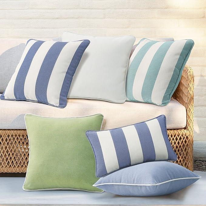 Decorative Outdoor Water Repellent Throw Pillows with Inserts, Set of 4, 18" x18" Pillows for Patio, Backyard, Bed, Couch, and Patio Furniture, Linen