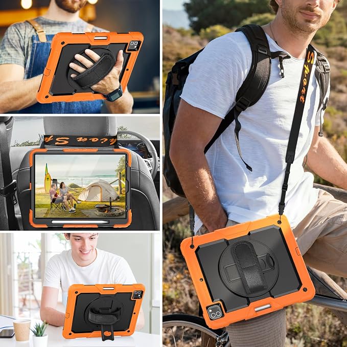 HXCASEAC Case for iPad Pro 12.9 Case (6th 5th 4th 3rd Generation) Shockproof Design | Pencil Holder | Hand Strap | Screen Protector | Heavy Duty Protective iPad 12.9 inch 2022/2021/2020/2018 - Black