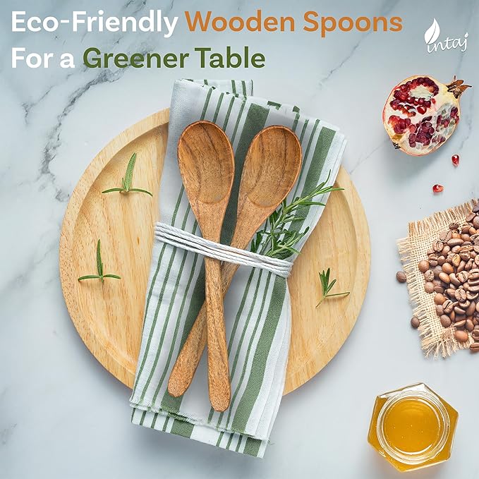 INTAJ Small Wooden Spoons Set of 6, 6-Inch Teak Honey & Coffee Spoons