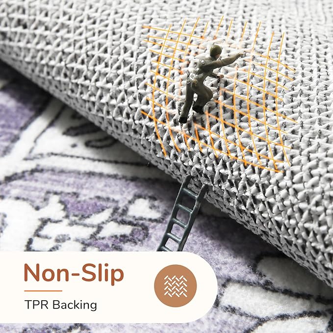OPPODREAM Thin 6x9 Area Rugs, Washable Rug 6x9 with Non Slip Backing, Faux Cashmere Low-Pile 6 x 9 Carpet, Purple