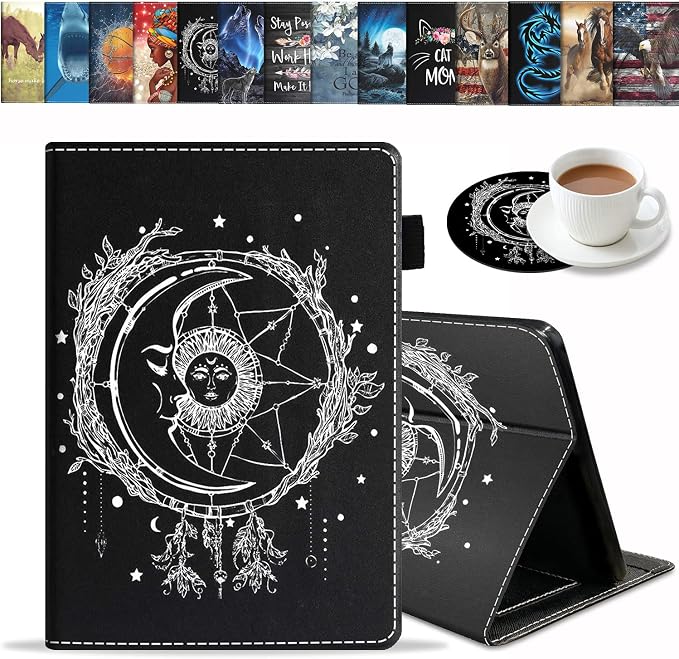 Case for Kindle Fire HD 8/Fire HD 8 Plus Tablet (12th/10th Gen 2022/2020 Release) - Slim Lightweight PU Leather Stand Cover with Auto Wake/Sleep Celestial Theme Sun with Crescent Moon