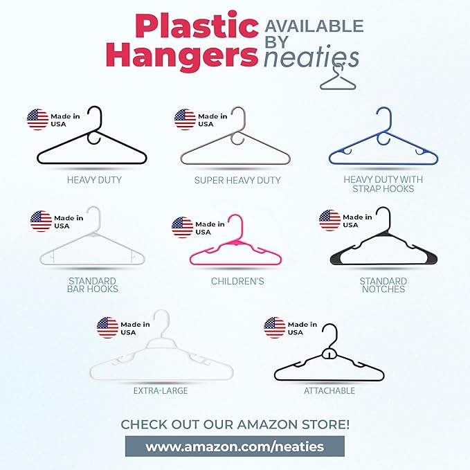 Neaties Plastic Hangers 20 Pack - Made in the USA - 6lb Capacity Standard Clothes Hangers with Strap Hooks for Dresses, Lingerie, Shirts, Pants, and Jackets - Mint