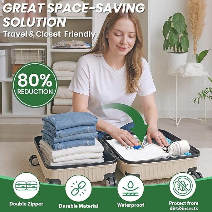 Vacuum Storage Bags,20Pack Vacuum Seal Bags with Electric Air Pump,Vacuumm Seal Bag for Clothing,Travel,Clothes,Comforters,Blankets,Pillows-4 Jumbo+4 Large+4 Medium+4 Small+4 Roll Up Space Saving Bag