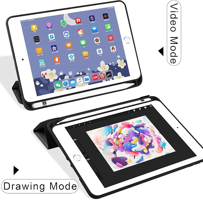 Aoub Case for iPad mini 5 2019 7.9 inch with Pencil Holder Black | for iPad mini 5th Generation 7.9 inch Auto Sleep/Wake Slim Lightweight Trifold Stand Smart Cover Soft TPU Back Case