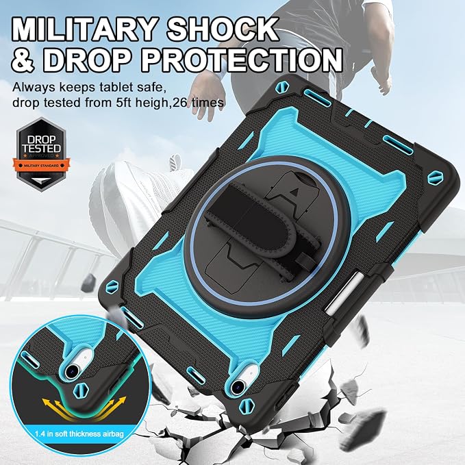 for iPad 9th 8th 7th Gen Case 10.2 inch with Screen Protector | 360° Rotating Kickstand Hand Strap Shoulder Strap Heavy Duty Military Grade - Kids Friendly