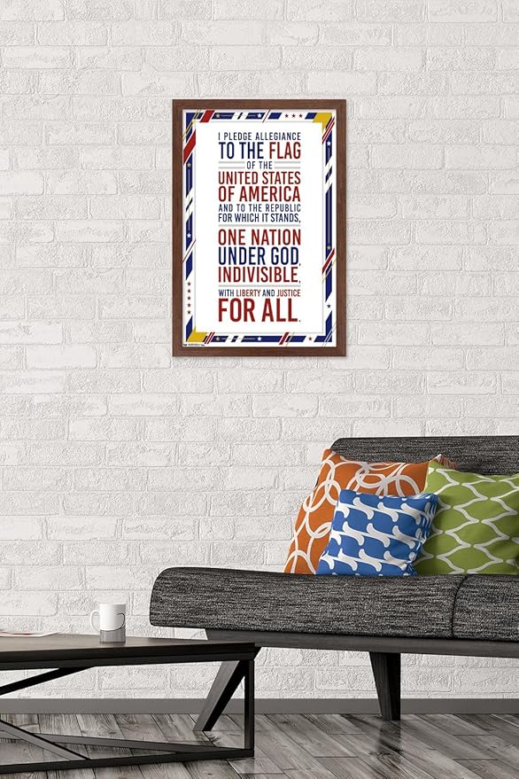 Trends International The United States Of America - Pledge Of Allegiance Wall Poster, 14.725" x 22.375", Mahogany Framed Version