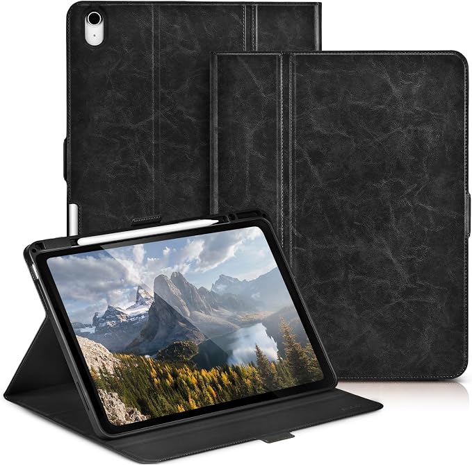 for iPad Air 13 Inch Case M4/M3/M2 (2026/2025/2024) Black | Slim LightweightPremium Vegan Leather CoverPencil HolderAuto Sleep/WakeMulti Viewing AngleTyping AngleMagnetic Clasp