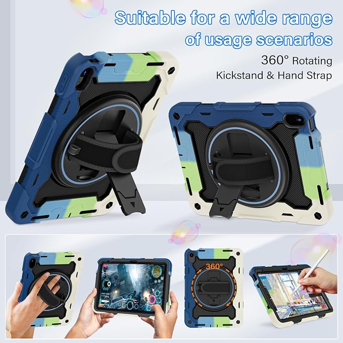 for iPad 9th 8th 7th Gen Case 10.2 inch with Screen Protector | 360° Rotating Kickstand Hand Strap Shoulder Strap Heavy Duty Military Grade - Kids Friendly