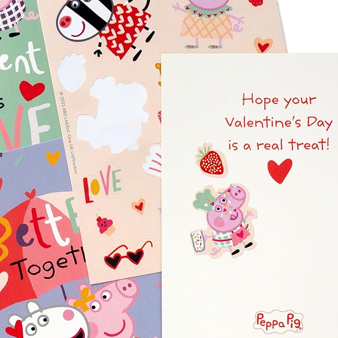 Hallmark Peppa Pig Valentines Day Cards and Stickers for Kids School (24 Classroom Valentines with Envelopes)