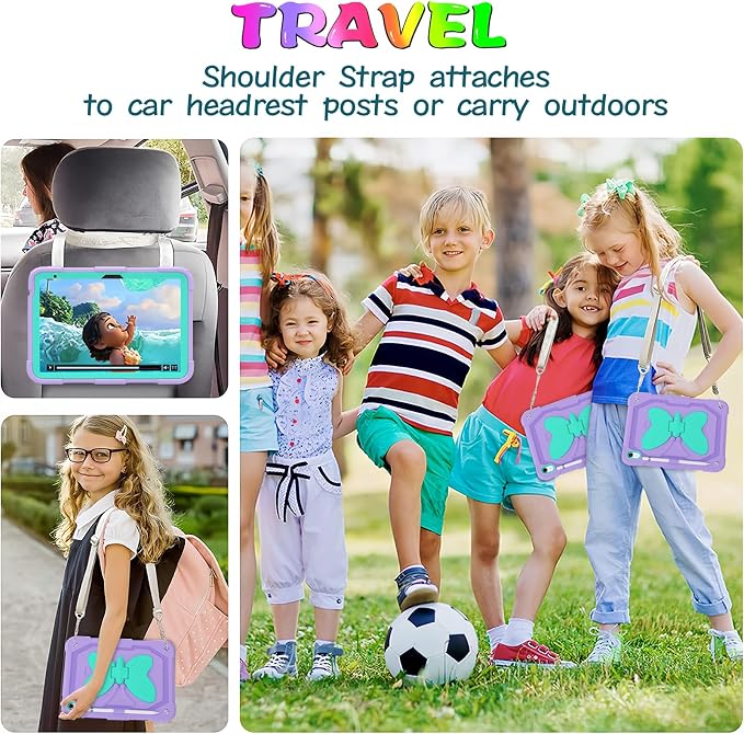 Ambison Kids Case for iPad A16 11th/10th Generation 11''/10.9'' Multicolor | 9H Tempered Glass Screen Protector Butterfly Stand Shoulder Strap Heavy DutyShockproof Pencil Holder