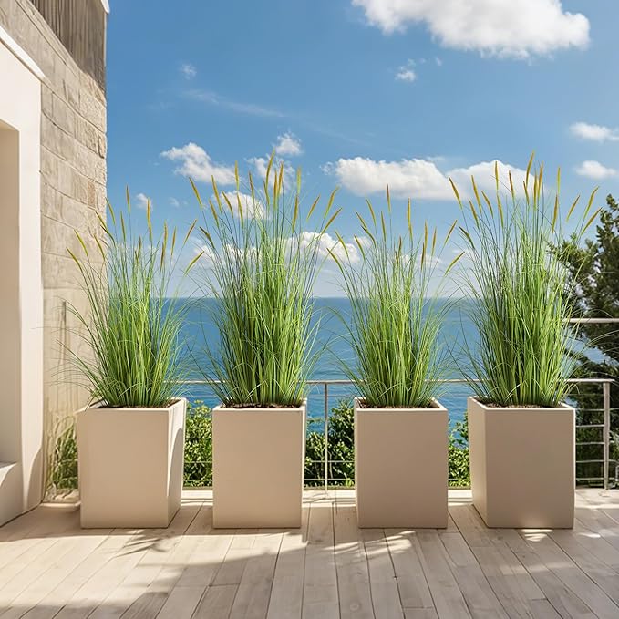 KOL 4ft 2-Pack Artificial Cattail Reed Grass, 47.2’’ Artificial Indoor Outdoor Fake Onion Grass Plant, Home Office Wedding Decorative Potted Plant Faux Greenery, Housewarming Gift, Green