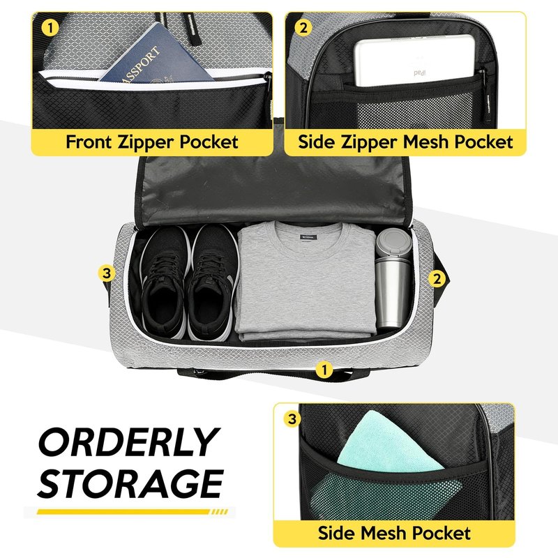 Uarition 17 inch Small Gym Bag for Men, Foldable Duffle Bag for Travel, Carry On Duffel Bags for Airplanes, Black