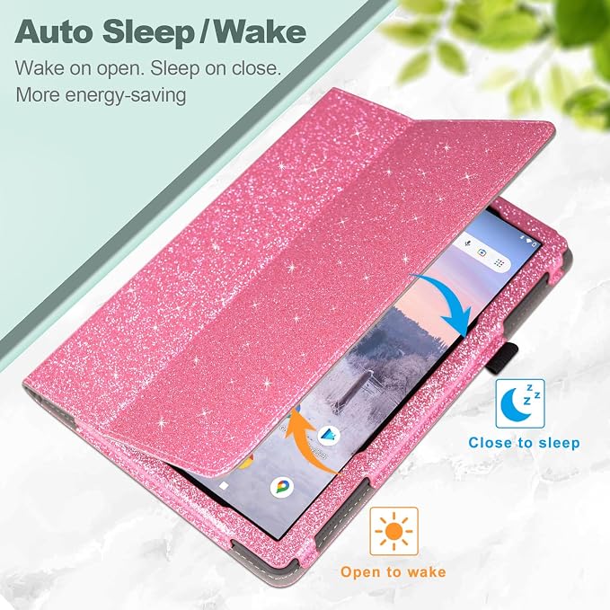 Case for T-Mobile Revvl Tab 2 Tablet - Folio Premium PU Leather Protective Stand Cover with Auto Sleep/Wake Almond Blossom