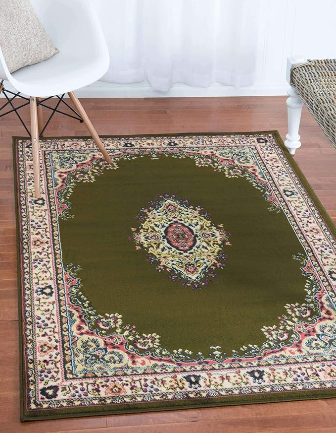 Unique Loom Reza Collection Traditional Persian Style Area Rug, 4 x 6 ft, Olive/Ivory