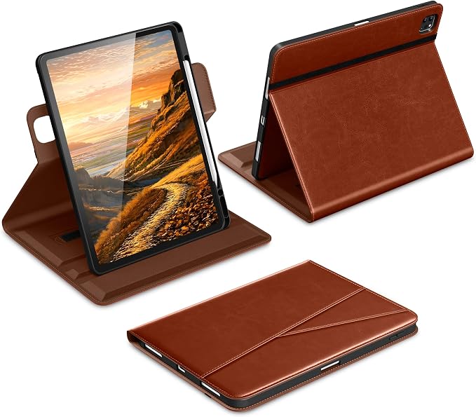 DTTO for iPad Pro 12.9 6th/5th/4th Gen Case (2022/2021/2020) Black | 360 Degree Rotating Premium Faux Leather Folio Stand Cover with Pencil Holder for iPad Pro 12.9 3rd Generation Case 2018