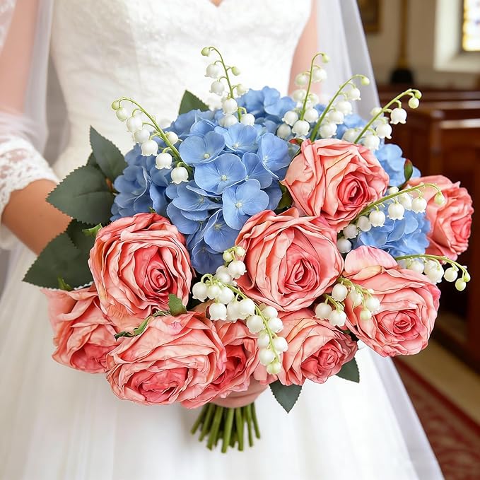 Kimura's Cabin 12pcs Pink Artificial Rose Flowers with Stems Realistic Vintage Fake Roses Bouquet for Home Table Centerpieces Wedding Party Arrangements Decoration Dried Flower (Pink