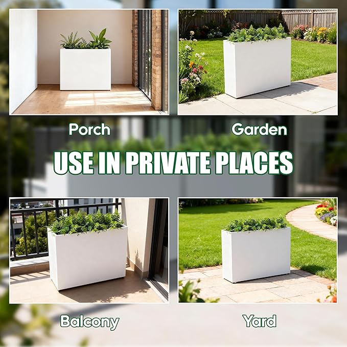 Large Metal Planter Box for Outdoor 38"Lx13"Wx30"H, Tall Rectangular Planters for Outdoor Patio/Porch/Cafe, All-Weather Durable Galvanized Steel, Modern Design for Plants, Flower,Garden, White