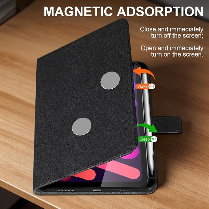 Leather Case for iPad 11th/10th Gen (11/10.9) Black | Genuine Leather Pencil Holder Adjustable Stand Magnetic Closure Auto Wake/Sleep
