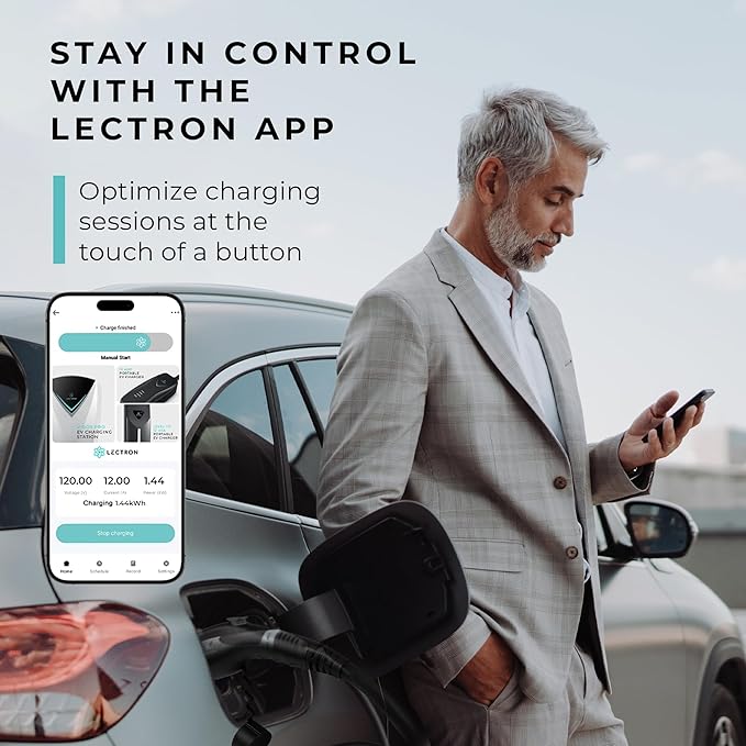 Lectron Portable Level 1 J1772 EV Charger with Wi-Fi/App Control - 12 Amp, 120V Portable Charger with NEMA 5-15 Plug, 16ft Charging Cable - for J1772 Electric Vehicles ONLY
