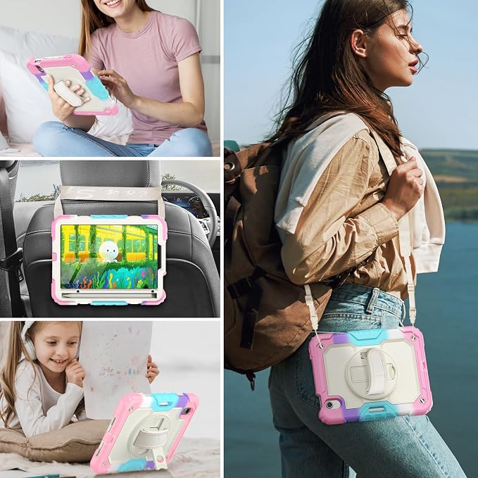 HXCASEAC Case for iPad mini 7 (A17 Pro) / iPad mini 6 Case 8.3 inch Full Body Protective with Carrying Strap Hand Strap Protector Pencil Holder 360 Rotating Stand A2995 A2993 A2567 A2568 Black