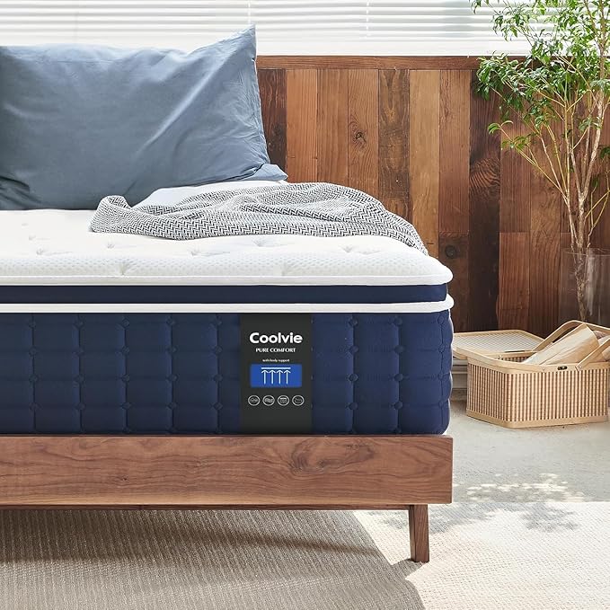 Coolvie California King Mattress 12 Inch, Medium Feel Cal King Mattress in a Box, Hybrid Individual Pocket Springs with Memory Foam, Cooler Sleep with Pressure Relief and Support