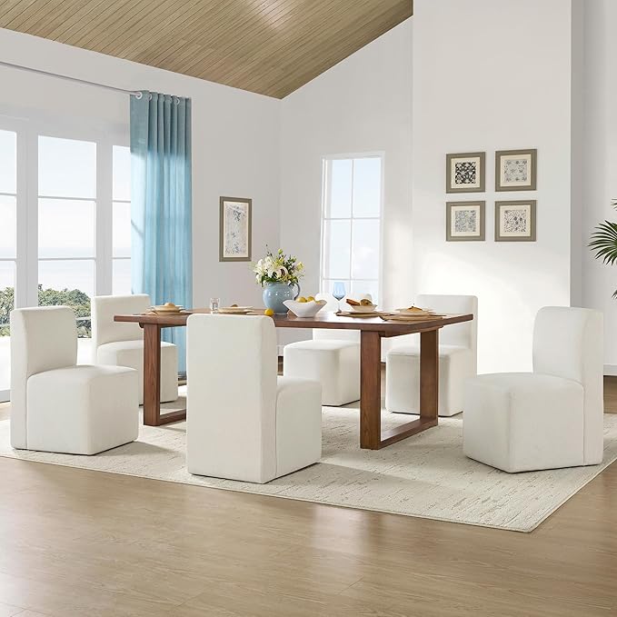 CHITA Dining Chairs with Casters Set of 2, FSC Certified Upholstered Armless Modern Rolling Dining Chairs with Rollers for Bedroom Reading Room Living Room, Linen
