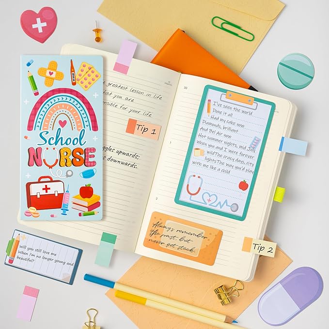 Xqumoi School Nurse Sticky Notes Set - Cute Cartoon Medical Self-Stick Note Pads Writing Memo Pad Page Marker Bookmarker for Nursing Student Essentials Hospital Gift Back to School Office Supplies