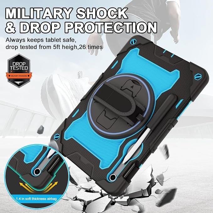 Galaxy Tab S10 Lite/S10 FE/S9 FE 5G/S9 Case 10.9/11 inch | with Screen Protector 360° Rotating Kickstand Hand/Shoulder Strap Heavy Duty Shockproof Cover S Pen Holder Kids Friendly