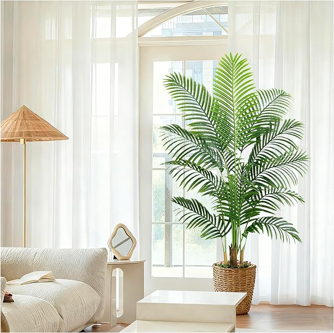 2 Pack Artificial Palm Tree 5FT Artificial Plants Indoor Tropical Fake Palm Tree Areca Floor Plant in Black Pot with 13 Trunks & Real Bark Design, Faux Palm Plant for Outdoor Patio Home Office Decor