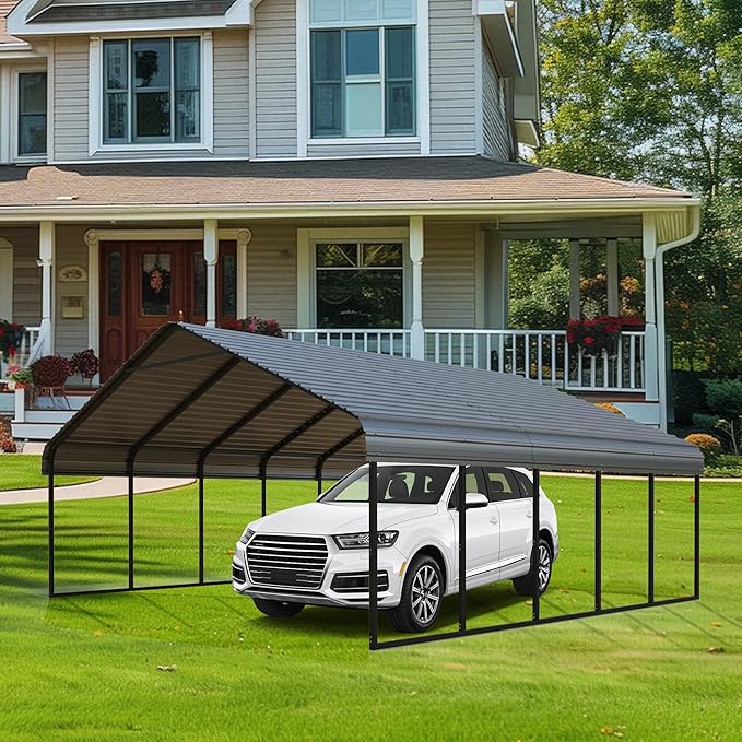 Durable Metal Carport 10 x 20FT Heavy Duty for Cars - Large Garage Shelter Solution,All-Weather Portable Car Garage Canopy Shelter for Cars & Boat Cover for Yard