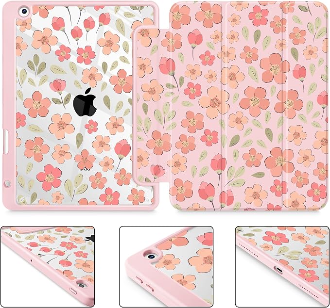 May Chen for iPad 9th Generation with Pencil Holder iPad 8th/7th Gen Case 10.2-inch [Penceil Holder] Trifold Stand Auto Wake/Sleep Clear TPU Protection Back Cover Ballet Shoes