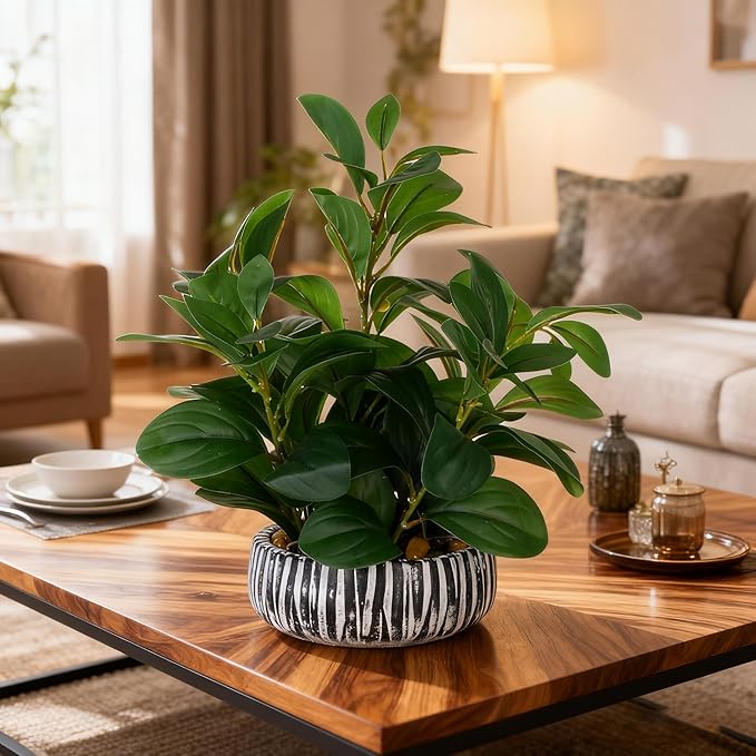 NASAMA Artificial Plants Decor Greenery Potted Fake Plant with Rustic Black Clay Planter for Restaurant Bathroom Bedroom Kitchen Office Table Desk Decor (Height 13")